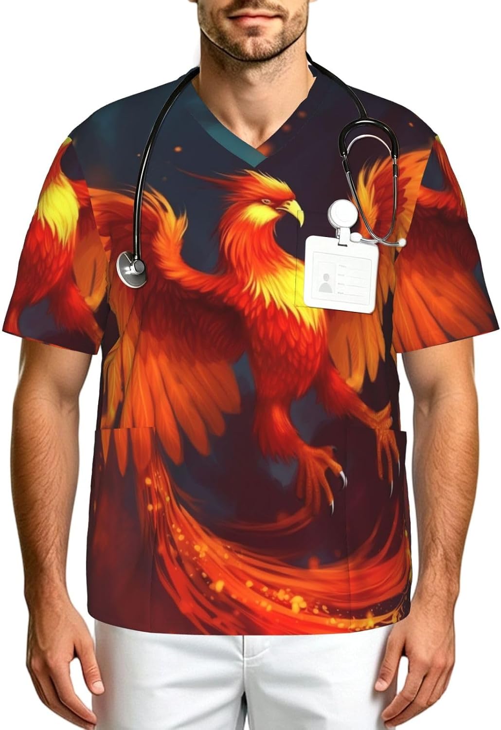 Professional Scrub Tops for Men, Classic V-Neck Workwear with 3 Pockets