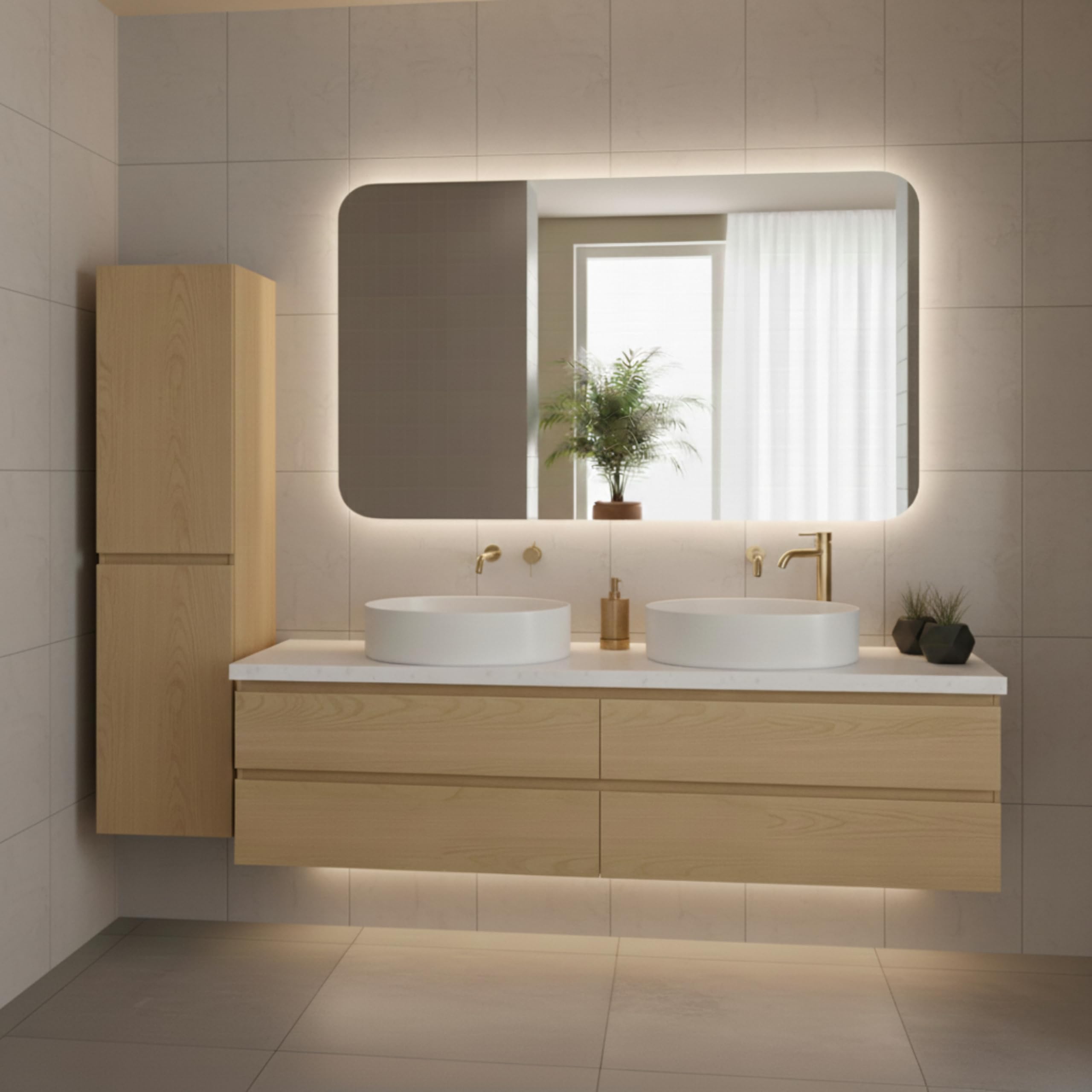 Specchio Bagno con Luce LED CIRCE 100x70 cm, Striscia LED Naturale 4000K, Moderno Retroilluminato 24V
