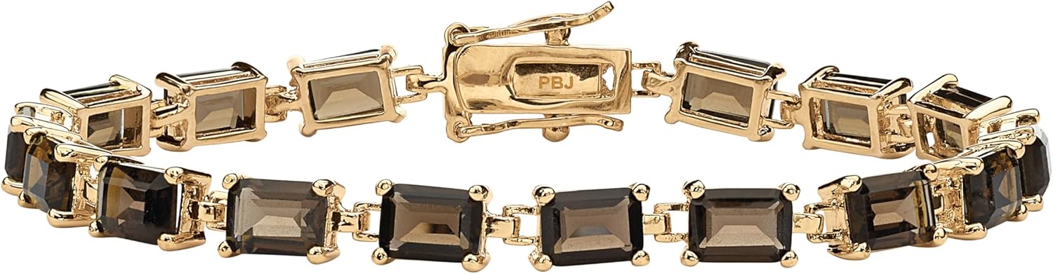Palm Beach Jewelry PalmBeach Yellow Gold-plated Emerald Cut Genuine Smoky Quartz, Tennis Bracelet (5.5mm), Hidden Box Clasp, 7.25 inches