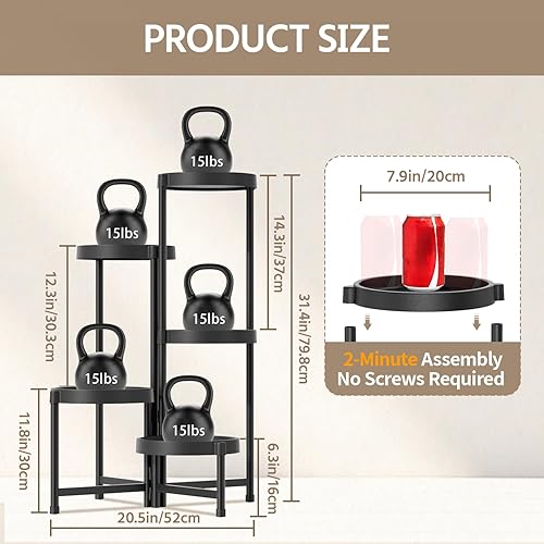 Miniatura 3 de LASZOLA Soporte de plantas plegable de 5 niveles para interiores para múltiples macetas grandes, estante ajustable alto y resistente con estanterías
