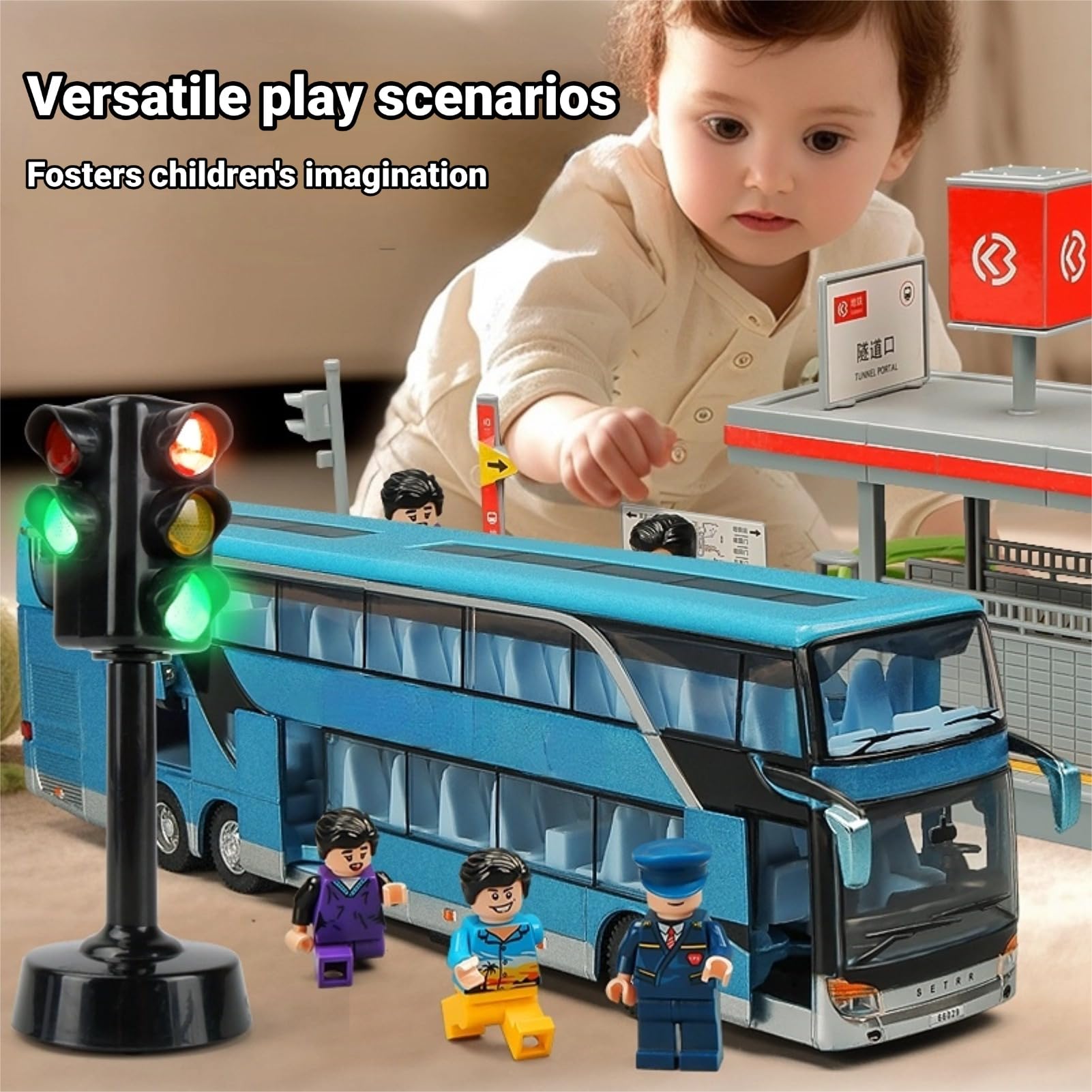 Juguete Modelo de Autobús de Dos Pisos de Aleación 1:32, Juguete Modelo de Coche Eléctrico, Música Ligera, Puertas Que Se Pueden Abrir, Juguete Modelo de Coche de Aleación, Rueda