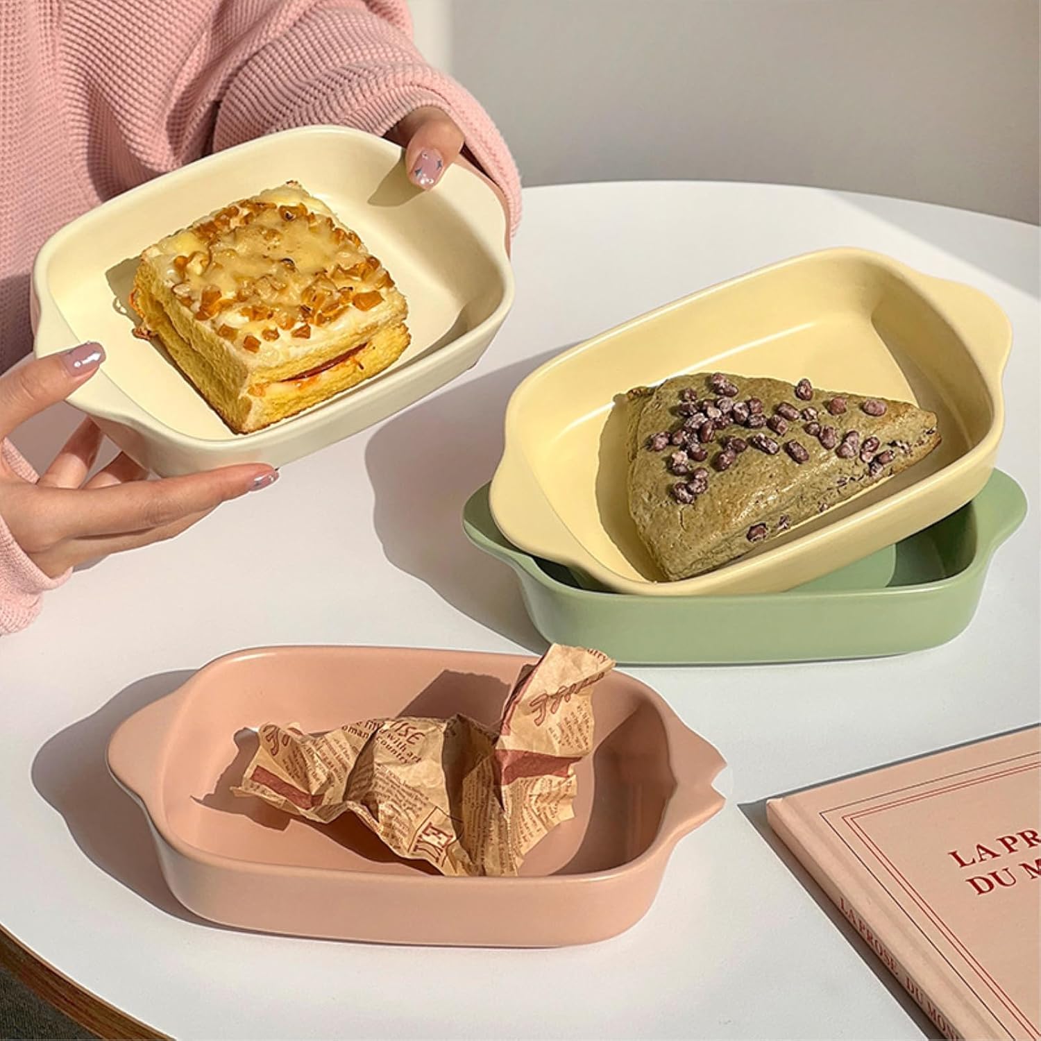 Ceramic baking household baking tray salad rectangular -6.5 inch square baking bowl/taro purple