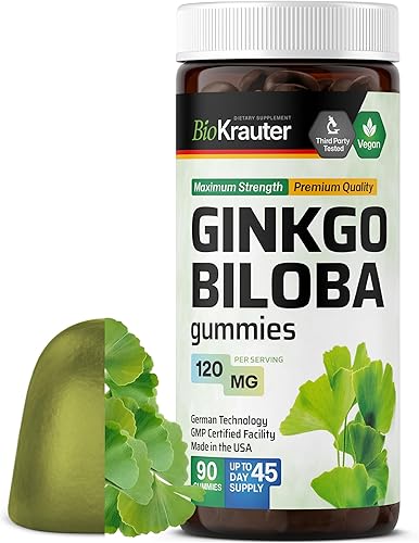 MAUWE HERBS Gomitas de extracto de Ginkgo Biloba - Soporte cerebral y de memoria - Extracto estandarizado de ginkgo biloba orgánico de 120 mg - 90