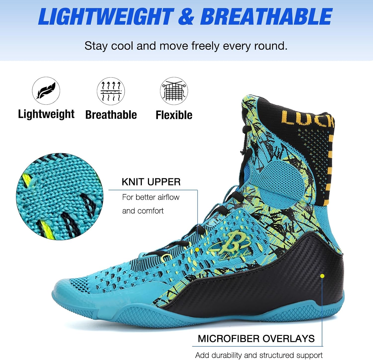 Mens Boxing Shoes High Top Lightweight Breathable Boxing Boots with Ankle Support for Training and Sparring LS198