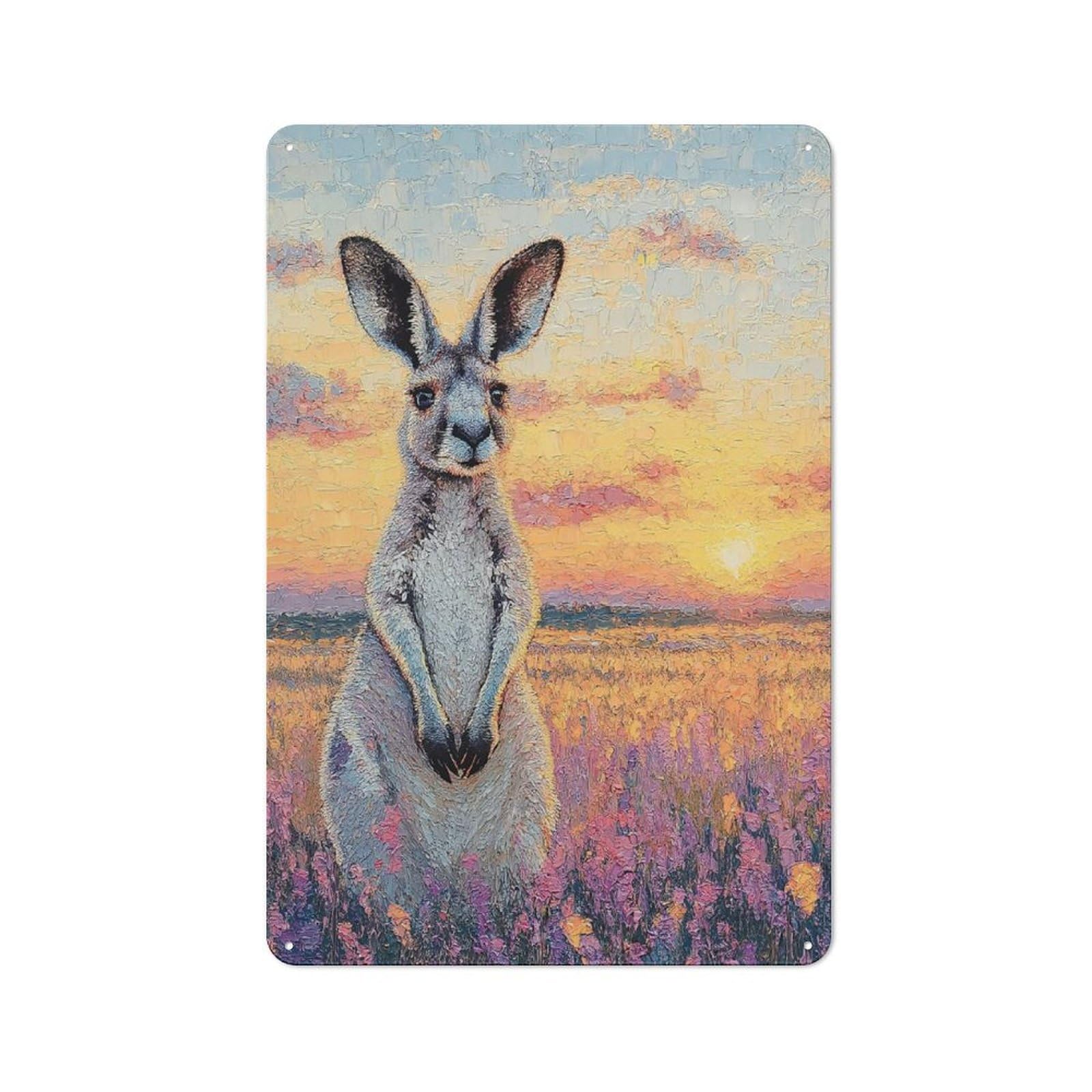 Junmoney Style-19 Kangaroo In A Field At Sunset Tin Sign 30X20cm For Workshop Wall, Vintage Wall Decor, For Metal Sign Collectors, For Garage And Workshop Walls