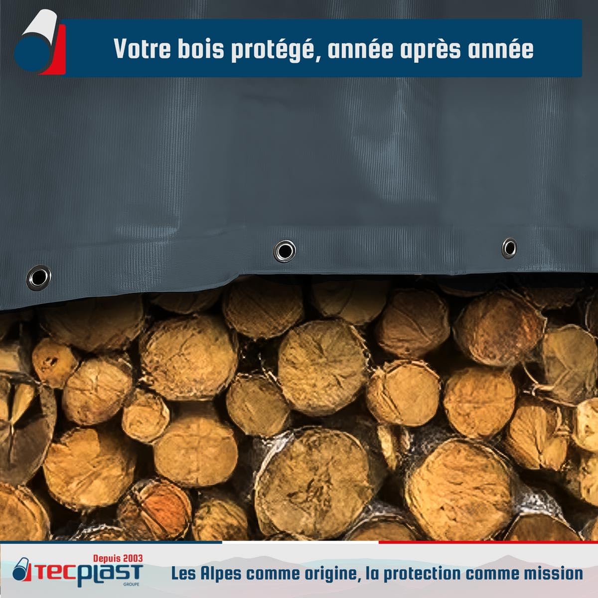TECPLAST Bâche Bois 1,5x6 m LP506BO Gris Anthracite - Garantie 5 Ans - Bâche de Protection étanche en PVC pour Bois de Chauffage