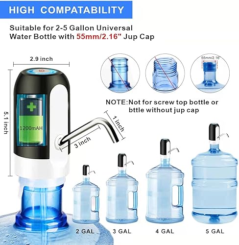 Miniatura 7 de Bomba de botella de agua eléctrica de 5 galones, dispensador de agua portátil con carga USB, botella de agua para botella universal de 2 a 5 galones