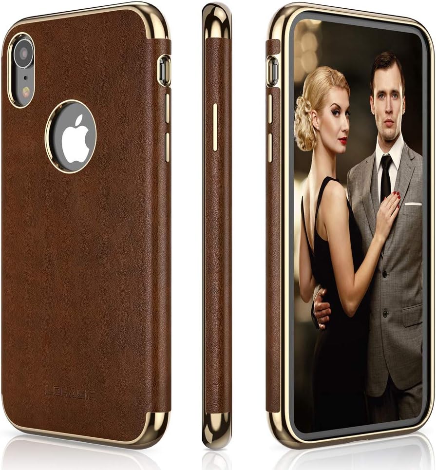 LOHASIC for iPhone XR Case, Slim Luxury Leather Cover Flexible Soft Grip Non-Slip Scratch Resistant Full Protective Phone Cases Compatible with iPhone XR (2018) 6.1"- Brown