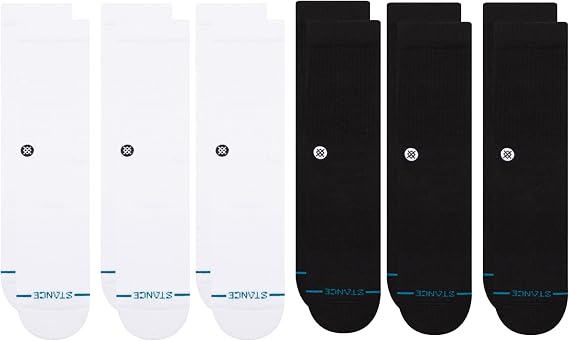 Stance Icon Crew 6-Pack Bundle, White + Black, Cotton Blend and Cushioning Arch Support, Large