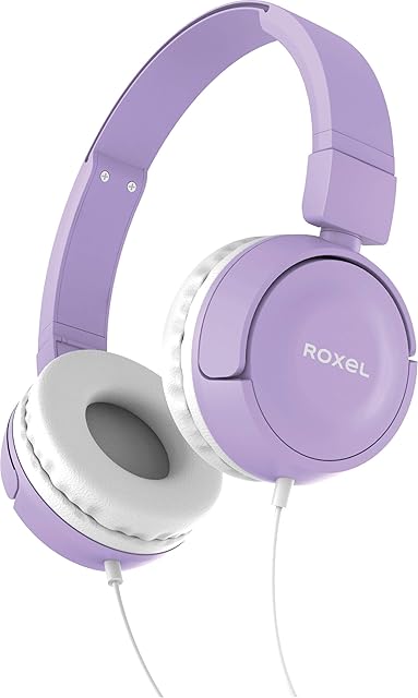 Roxel RX110 Powerful Bass Lightweight Wired Foldable Headphones with Mic, Ergonomic On Ear Headphone Compatible with Android and IOS Devices, Answer Incoming Calls (Purple)