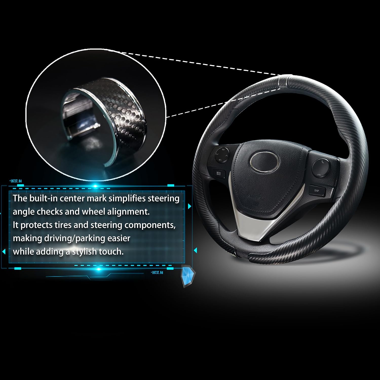 Universal O-Type Steering Wheel Cover | 14.5"-15.8", 2-Piece Carbon Fiber | Anti-Slip, Wear & Heat Resistant, Easy to Install, Stylish Sport Design
