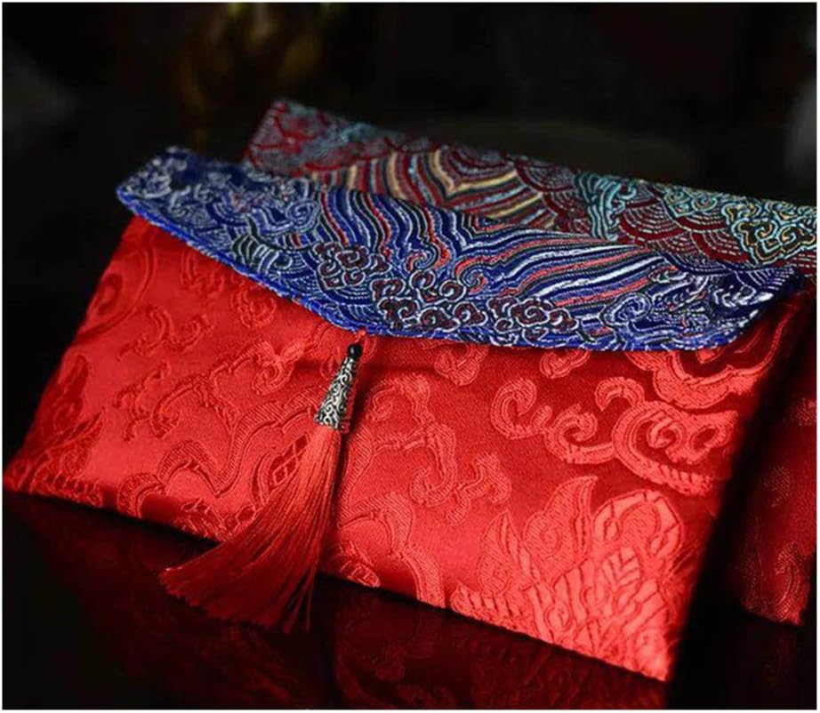 2PC Chinese Element Festive Silk Red Envelopes Premium Gift Envelope Designs Money Holder for Christmas Easter Birthday Wedding Invitation Envelopes (Type-1)
