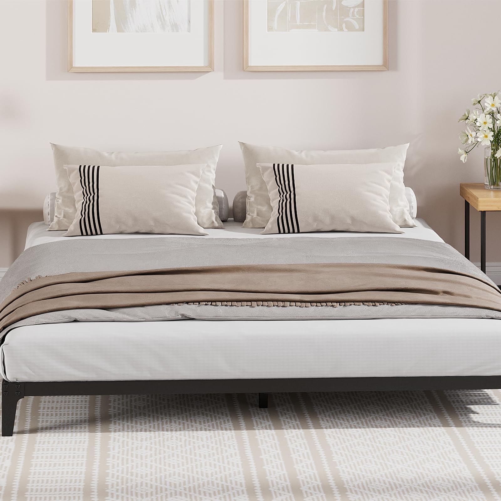 IDEALHOUSE 6 Inch Full Size Bed Frame, Heavy Duty Metal Platform Bed Frame with Durable Iron Slat Support and Legs, No Box Spring Required, Support Up to 800 Lbs