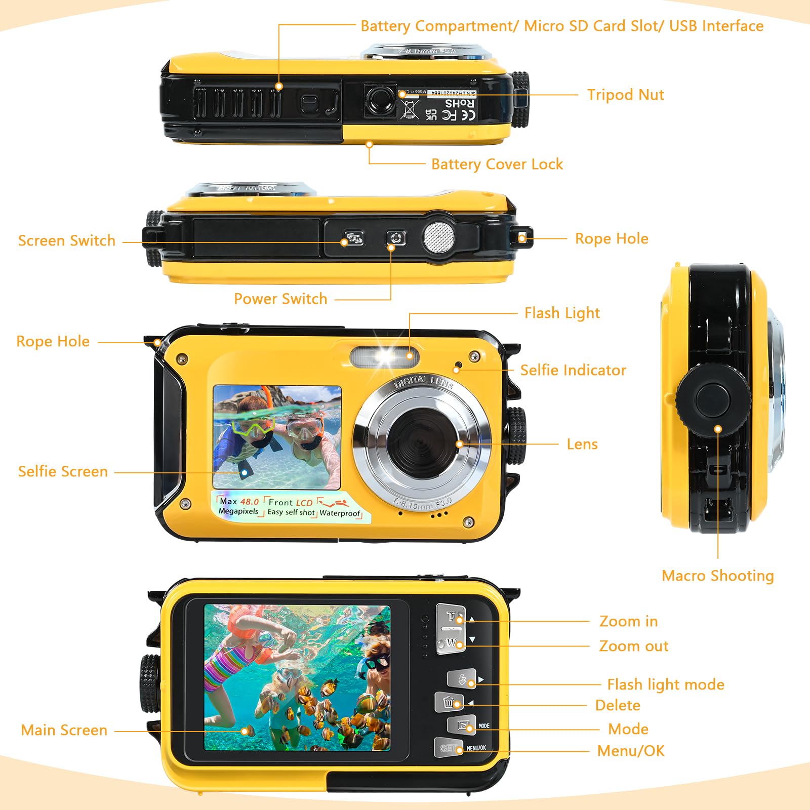 Macchina Fotografica Subcquea, Comius Sharp Fotocamera Subacquea Digitale 10FT 30MP Photo FHD Video 16X Digital Zoom con Scheda di Memoria da 32G per Selfie Subacquei, Immersione, Nuoto