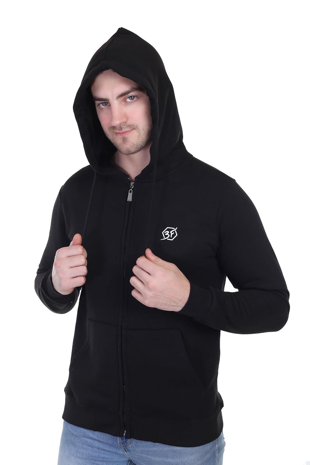 URBOHOLIC 1 Pieces Men’s Cotton Fleece Full Sleeves Zipper Hoodie Sweatshirt with Kangaroo Pocket, Comfortable Hoodie Sweatshirt