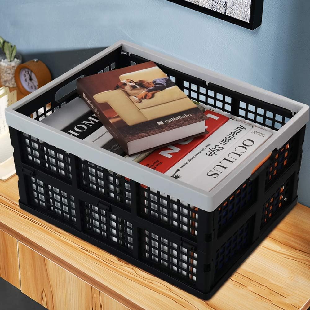 Jekiyo 34-Liter Folding Crates Storage, Collapsible Container Plastic, Set of 3 : Office Products