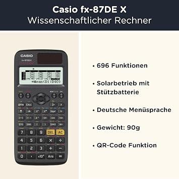Casio fx-87DE X ClassWiz inkl. WYNGS Schutztasche Schwarz - Wissenschaftlicher Taschenrechner - Basic Set