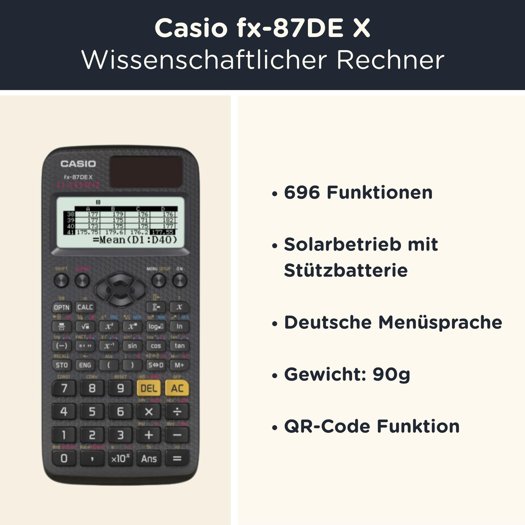 Casio fx-87DE X ClassWiz Wissenschaftlicher Taschenrechner Basic Set Schwarz