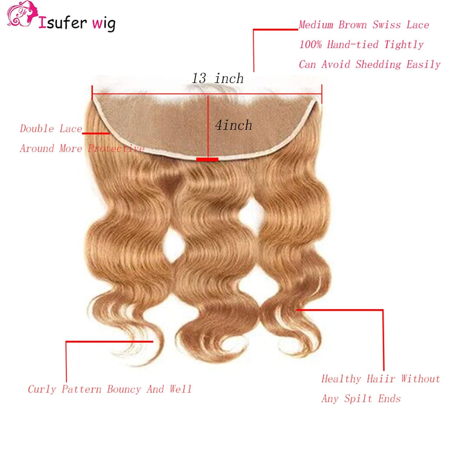 13X4 Frontal Human Hair Blonde Frontal 18 Inch Transparent Lace Ear To Ear Lace #27 Blonde Body Wave Brazilian Remy Human Hair High Density Natural Hairline With BabyHair Grade 10A