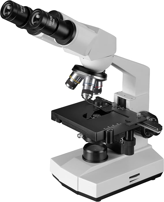 Bresser Biological transmitted light microscope, Erudit Basic Bino 40x-400x, coarse and fine focusing, as well as cross table (coaxial), LED (battery or battery), Abbe condenser, smartphone holder and case