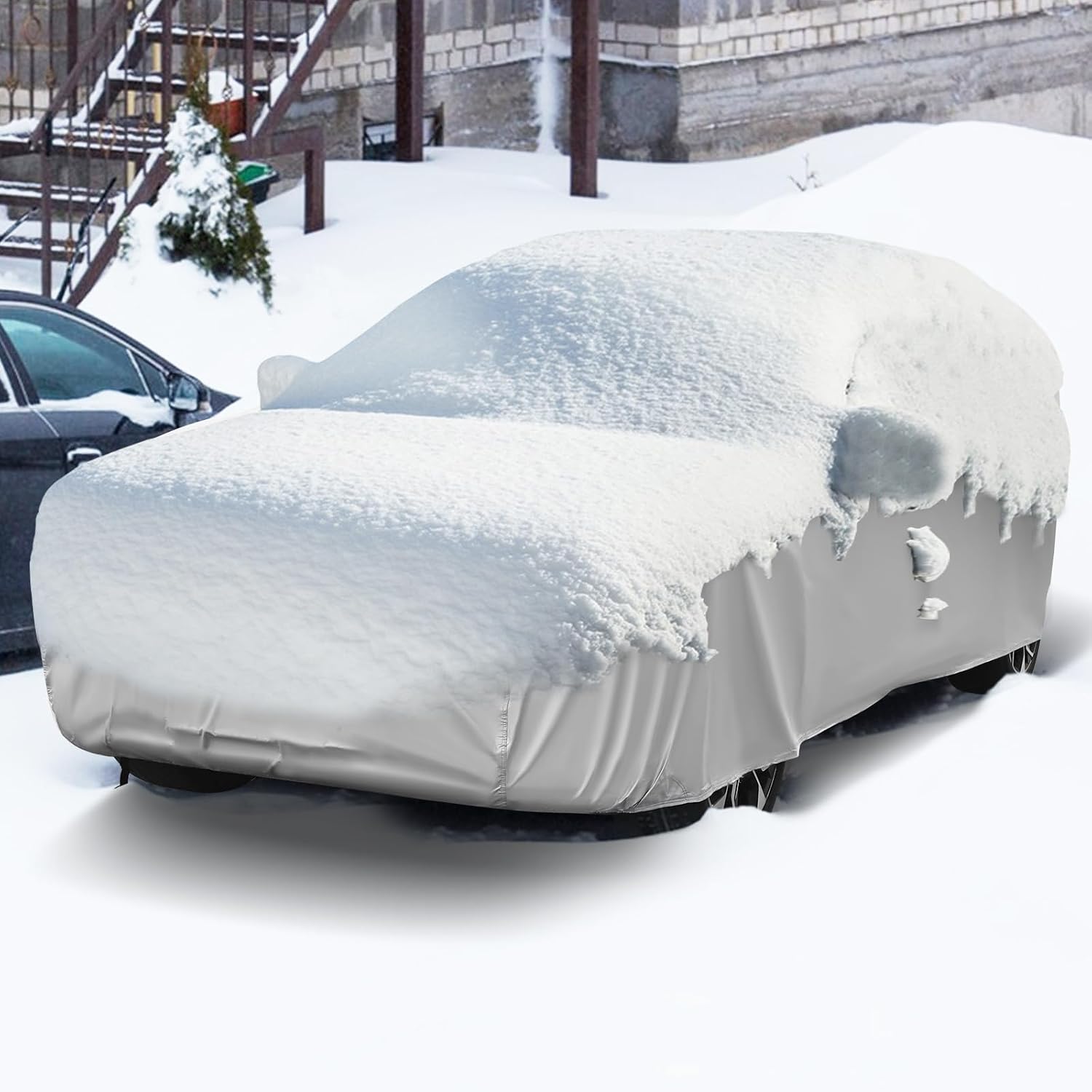 Goplus Car Cover Waterproof All Weather, Outdoor SUV Car Snow Cover Hail Proctor for Automobiles with Bag, Wind Proof Buckles, Fit SUV BMW Honda Hyundai Lexus Mazda Benz Toyota Volkswagen, Length 200"
