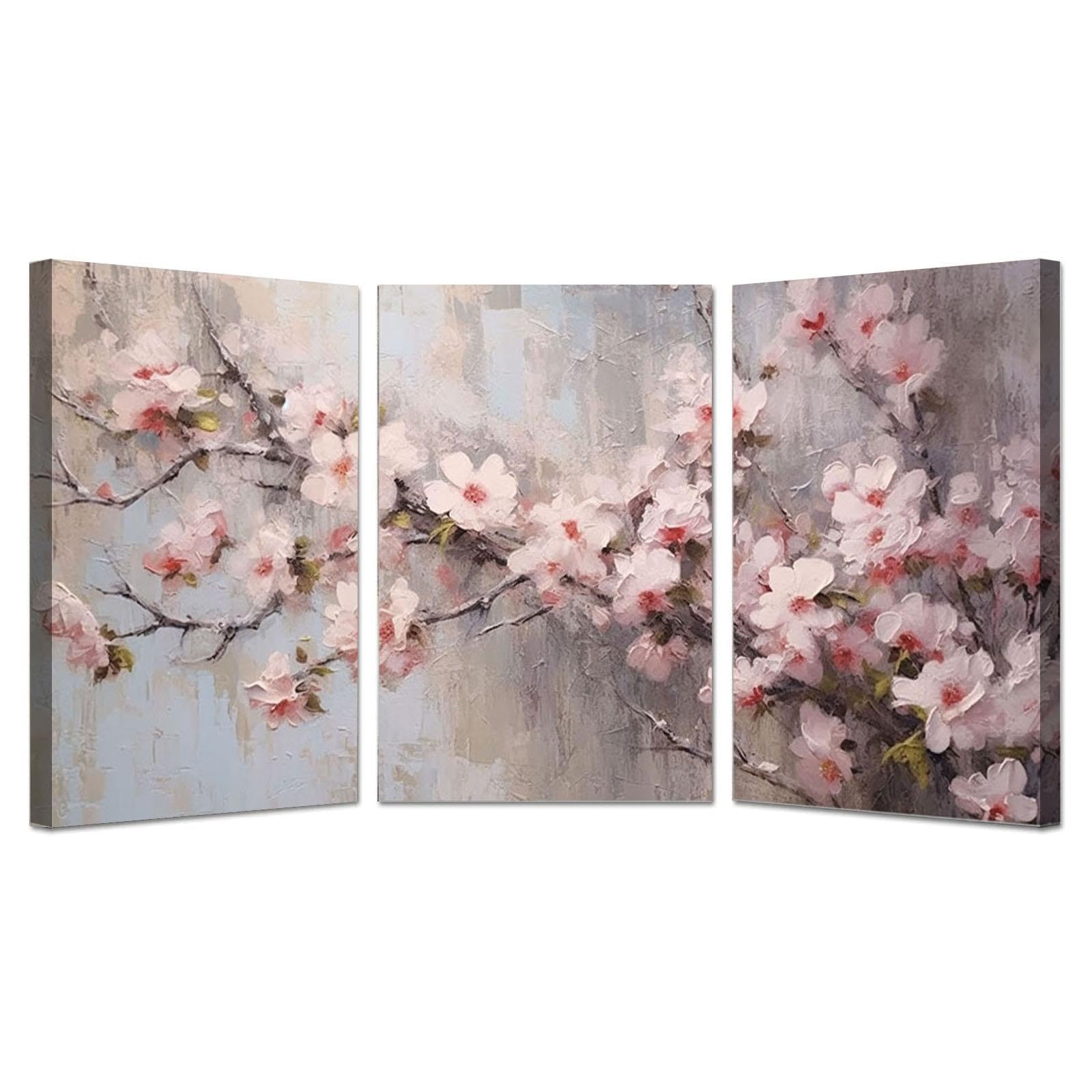 SHYAMIC Rosa 3 Pieza Cuadros Decoracion Salon Modernos, Flores de ciruelo blanco rosa Decorativos Para Dormitorio Comedor Oficina Pasillo Cocina Baño -30x45cmx3 Enmarcado