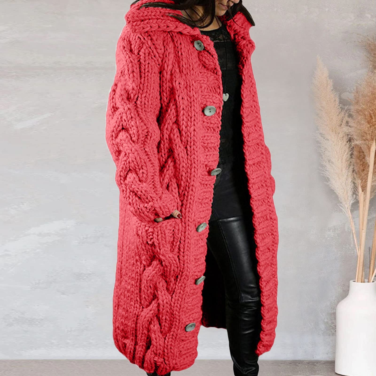 Chaqueta de punto grueso para mujer, abrigo de punto de gran tamaño, cárdigan largo de punto, cárdigan de otoño, cárdigan de punto frontal abierto, chaqueta de entretiempo, chaqueta para el tiempo