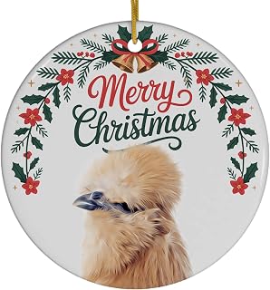 Funny Bearded Partridge Silkie Chicken Christmas Ornament Ceramic Circle White - Merry Christmas 2025 Holiday Keepsake Decoration - Xmas Tree Hanging Decor Gifts for Chicken Lovers