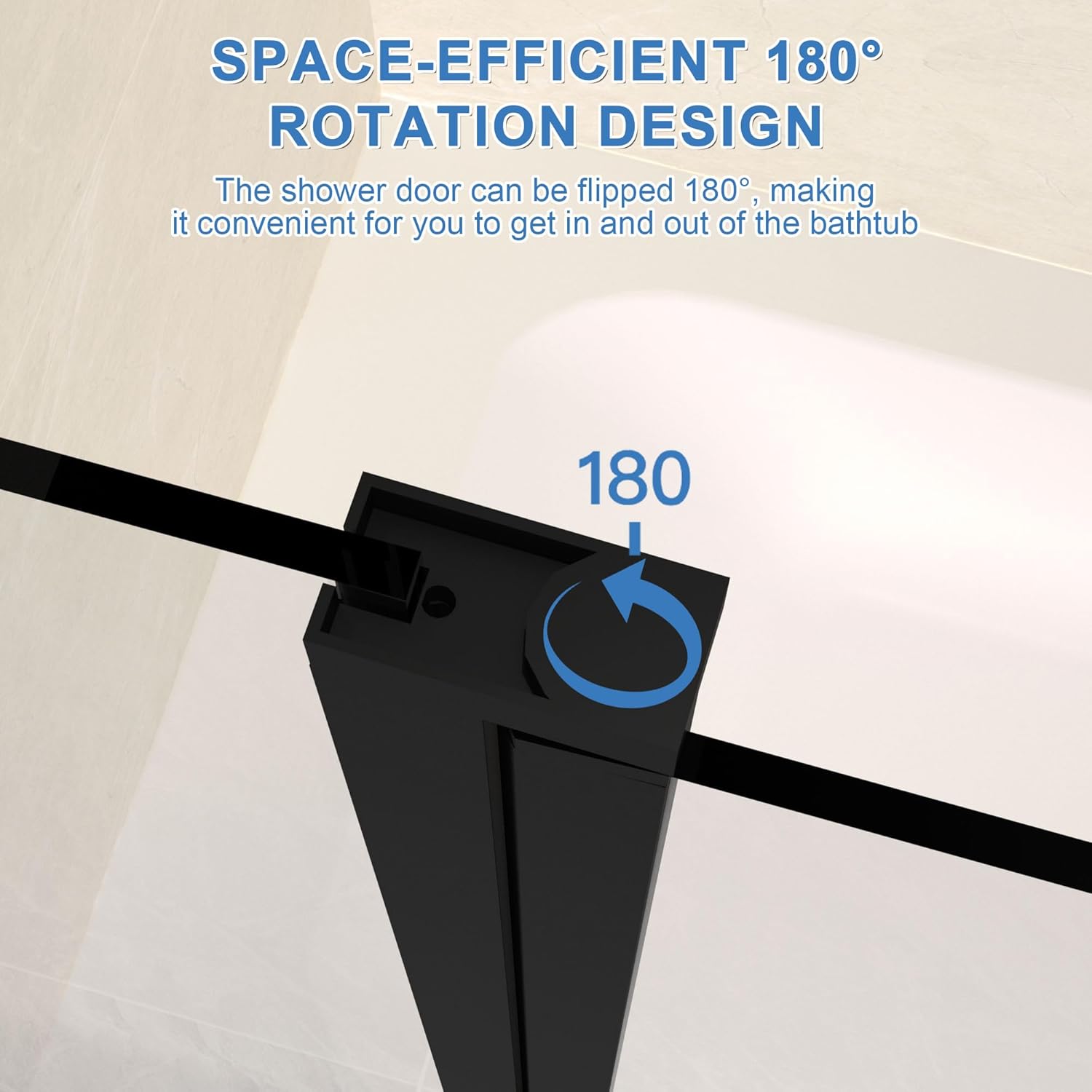 48" W x 58" H Bathtub Shower Door, Frameless Glass Shower Door with 1/4" (6mm) Clear Tempered Glass, Chrome Finish Shower Glass Doors for Bath Tub, 180° Rotatable Panel, Matte Black