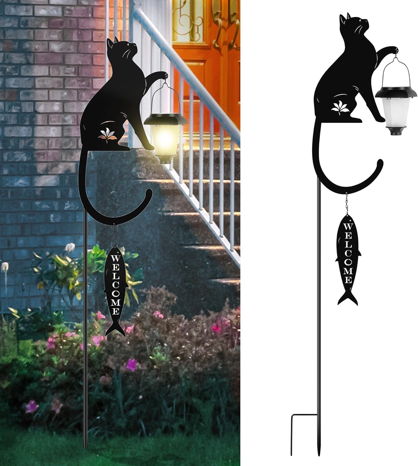 Hahood Metal Cat Stake with Solar Light Decorative Garden
