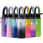 Farsea Insulated Water Bottle With Paracord Handle, Protective Boot and 2 Lids (Straw Lid & Spout Lid), Stainless Steel Water Bottle Wide Mouth, Double Wall Sweat-Proof BPA-Free, 18 oz