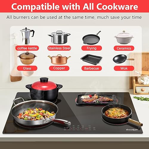 Miniatura 4 de Estufa eléctrica de 30 pulgadas, 4 quemadores, estufa eléctrica integrada de 30 pulgadas, 6600 W, estufa de cerámica radiante con zona ovalada, zona