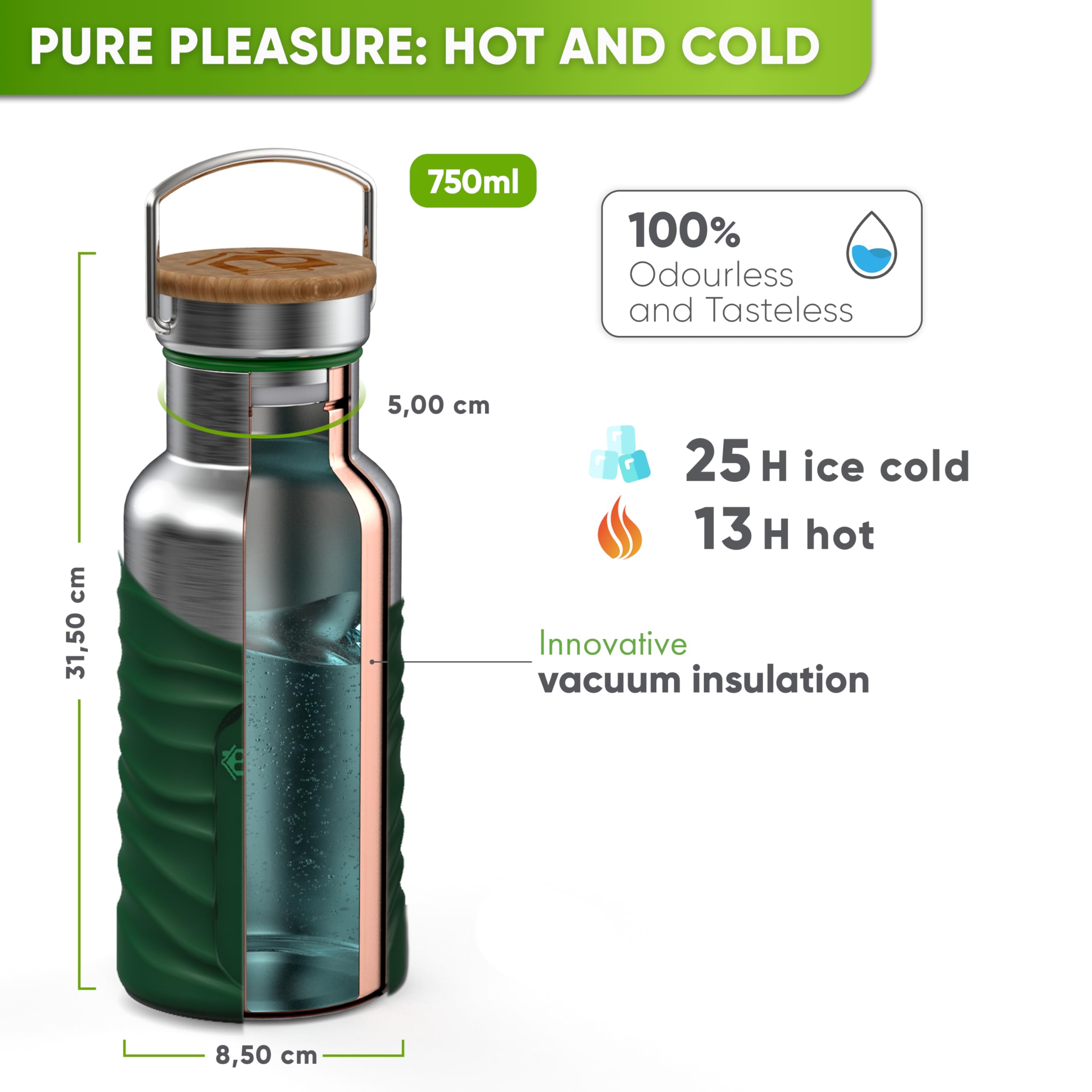 Blockhütte Stainless Steel Water Bottle Insulated I 750ml Water Bottle Metal, BPA Free, Thermal Leakproof Flask - Image 4