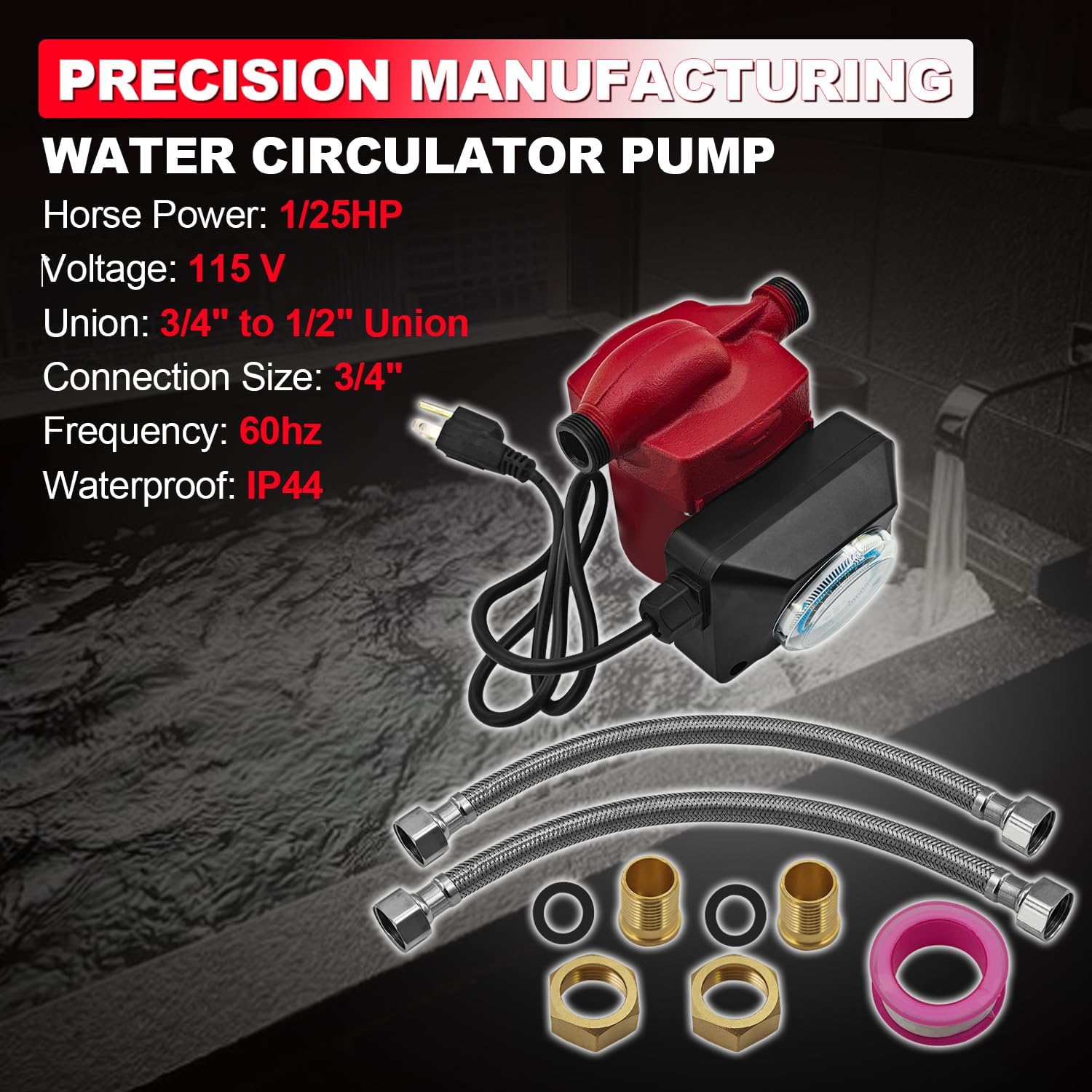 UP15-10SU7P/TLC 1/25HP Water Circulator Pump Compatible with Grundfos 115V Replace#59896288P1 595916 3/4" to 1/2" Union