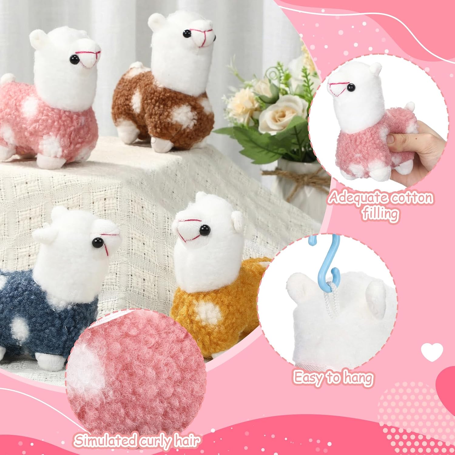 12 Pcs Mini Llama Stuffed Animals Bulk 4.5 Inch Alpaca Plush Dolls Cute Stuffed Animals with Card Ribbon for Party Favors Birthday Party Supplies Father's Gift