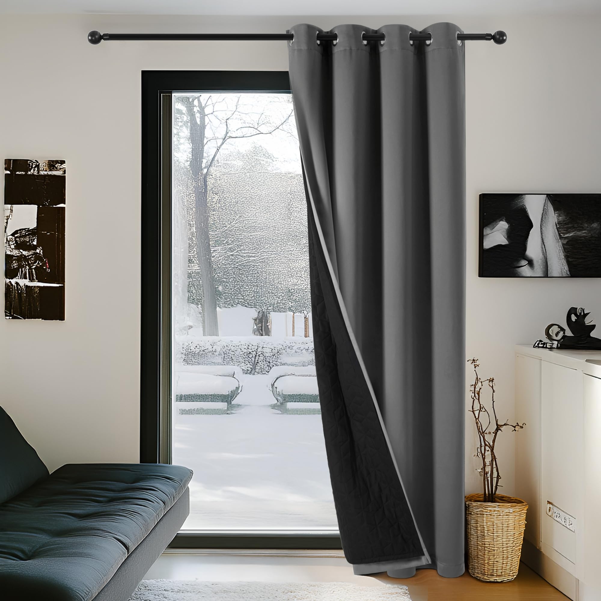 Deconovo Eyelet Blackout Curtain, Cold Resistant with Thick Microfiber Quilted Lining