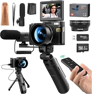 4k Digital Cameras for Photography48MP Video Camera for Vlogger Kit-Microphone & Remote Control Tripod Grip