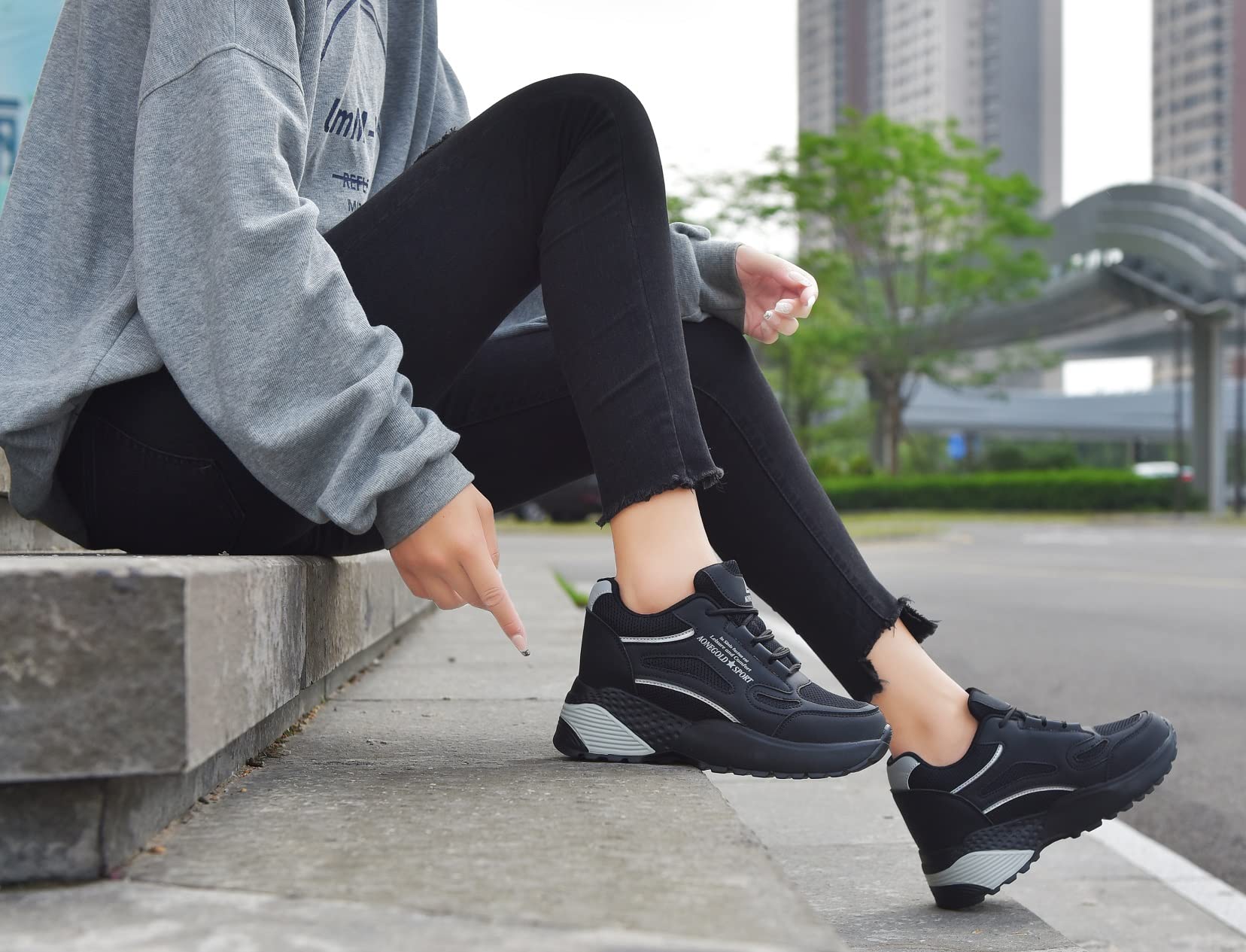 AONEGOLD Sneakers Donna Zeppa Interna Scarpe da Ginnastica Basse Sportive Fitness Respirabile