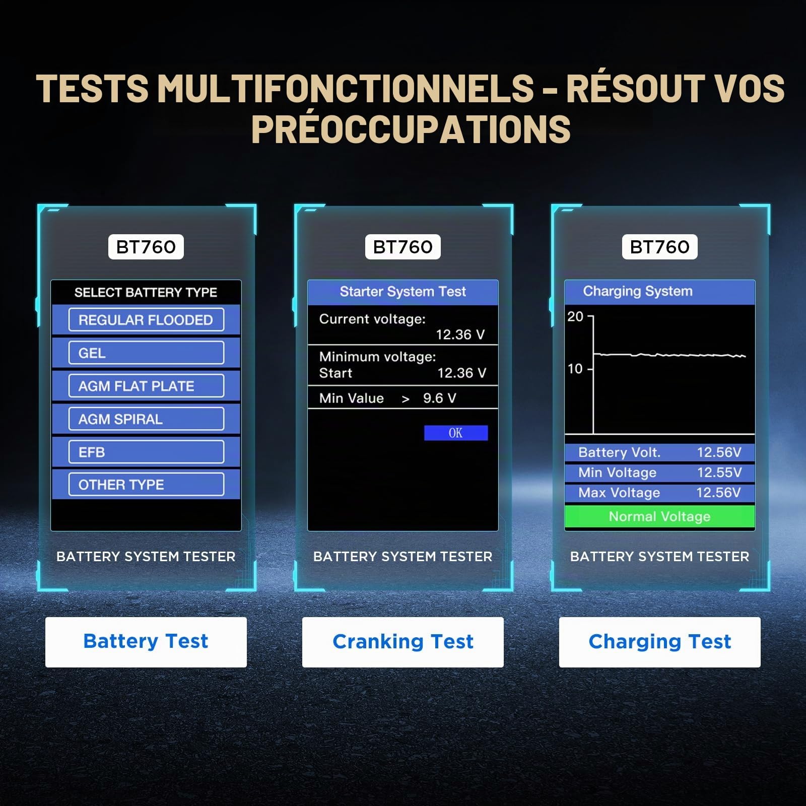 BT-760 12V / 24V Testeur de Charge de Batterie Automatique, 30-1700 en Analyseur de Diagnostic Voiture du Système de Démarrage et de Charge avec Imprimante Thermique Intégrée