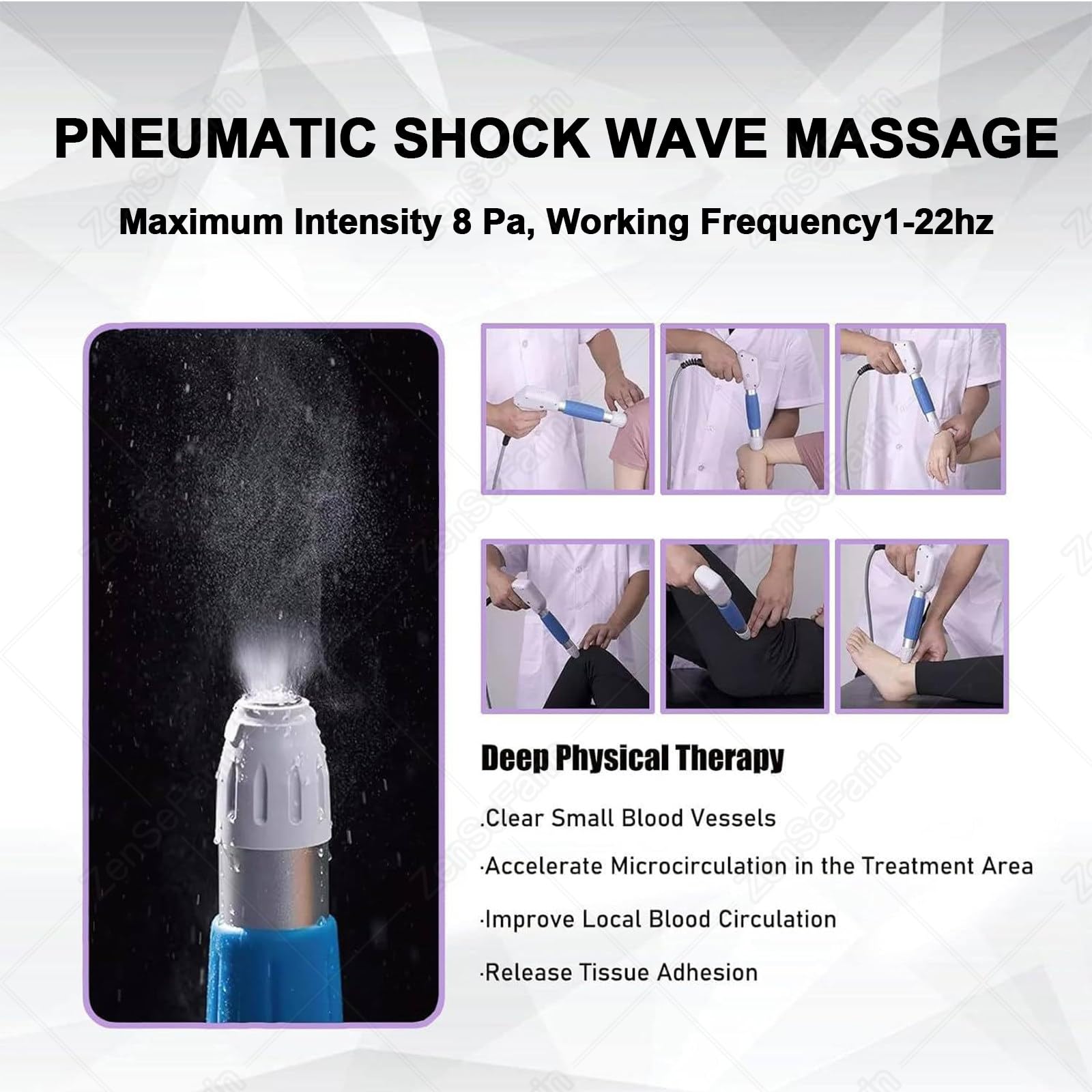 Máquina De Terapia Ondas Choque,Instrumento De Fisioterapia,Ed Ajustable De Energía Masajeadores Eléctricos para Aliviar El Dolor,12 Modos,con 5 Cabezales De Masaje Y Pantalla HD