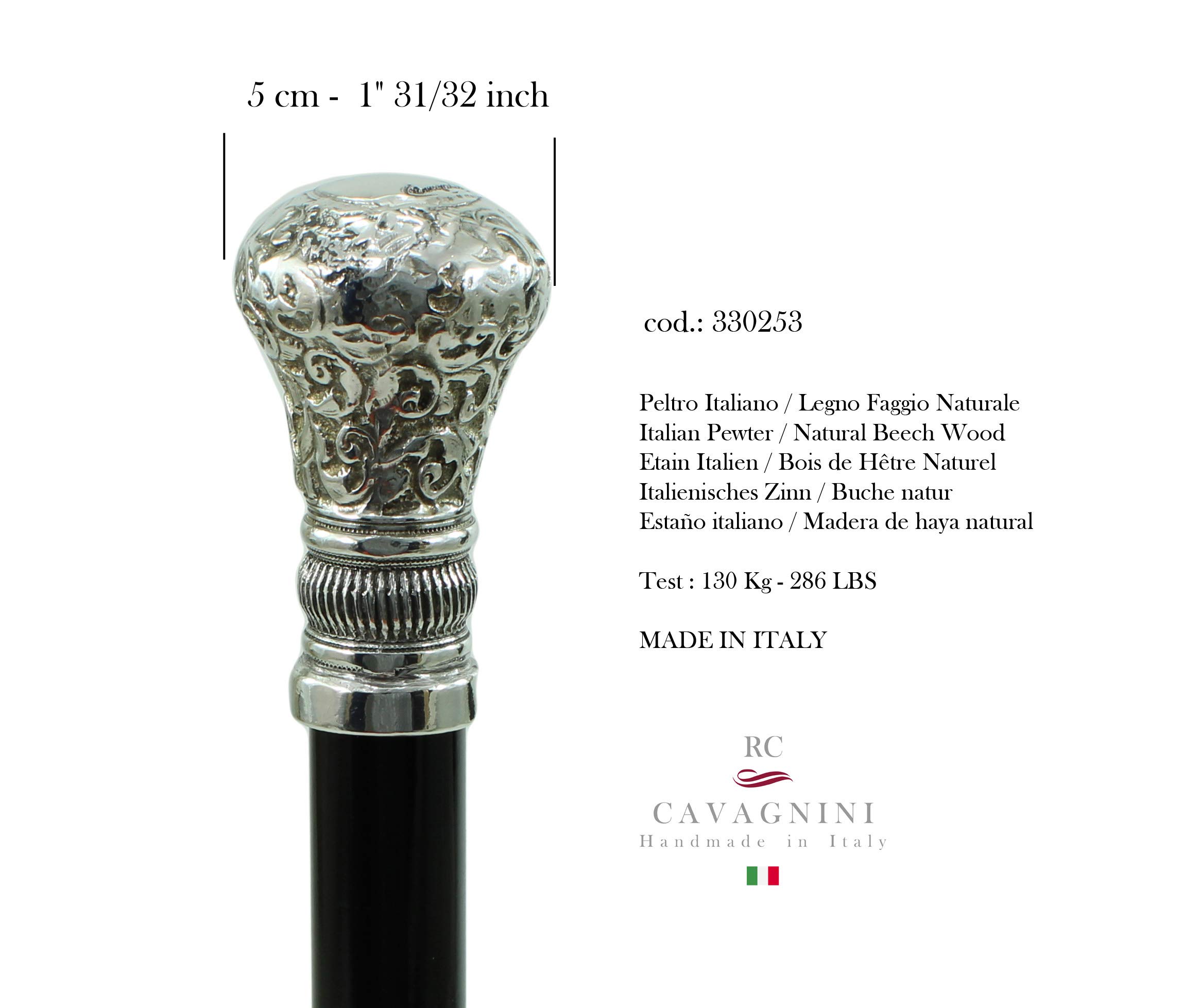 Cavagnini Bastón Elegante para Abuelo Regalo Navidad – Mango de Peltre Completo de Haya – Grabado Personalizado – Artesanía Italiana de Lujo