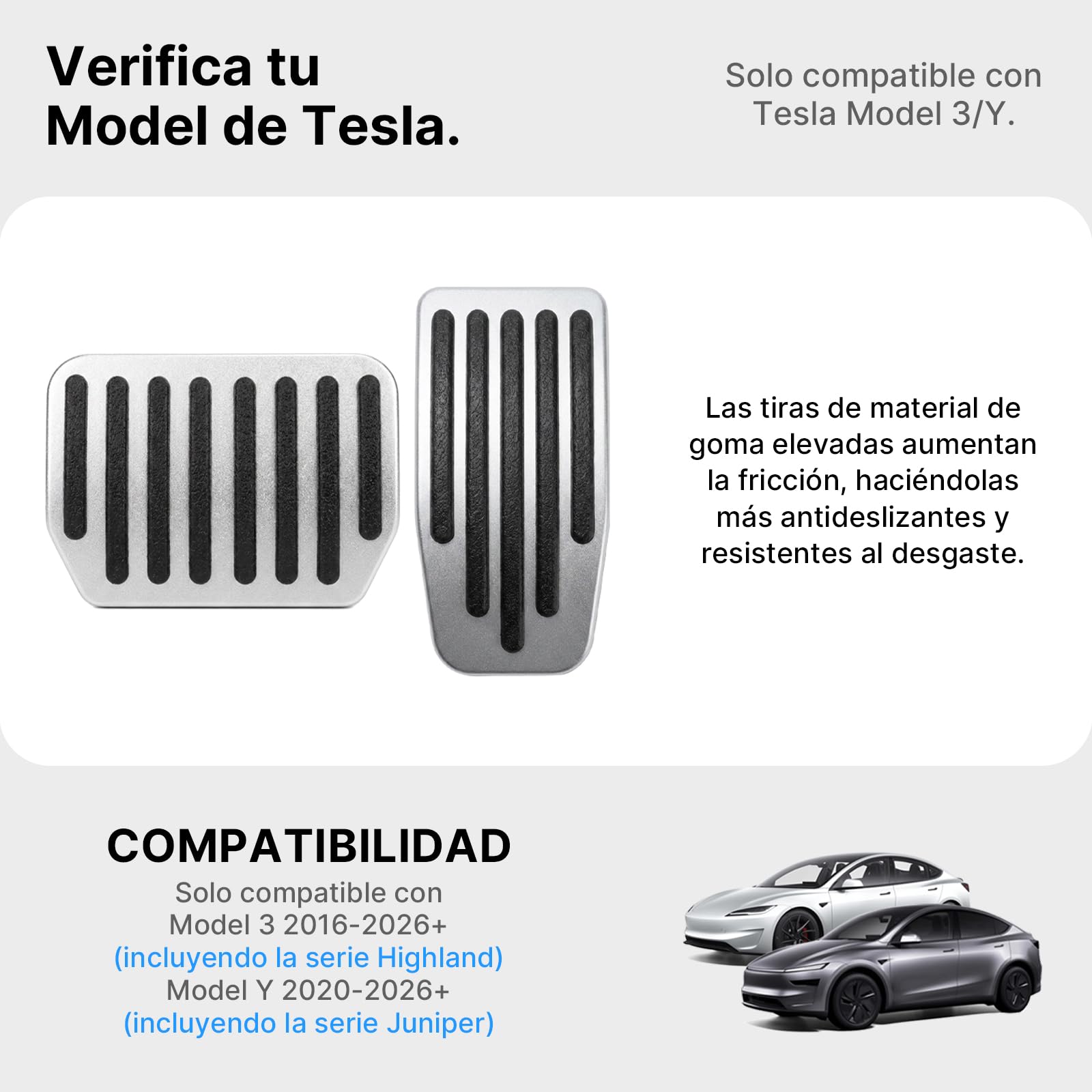 Cubre Pedales de Freno y Acelerador para Tesla Model 3 (2017-2026) y Model Y (2020-2026) - Pedales de Aluminio Antideslizante Compatible con Model 3 Highland y Model Y Juniper