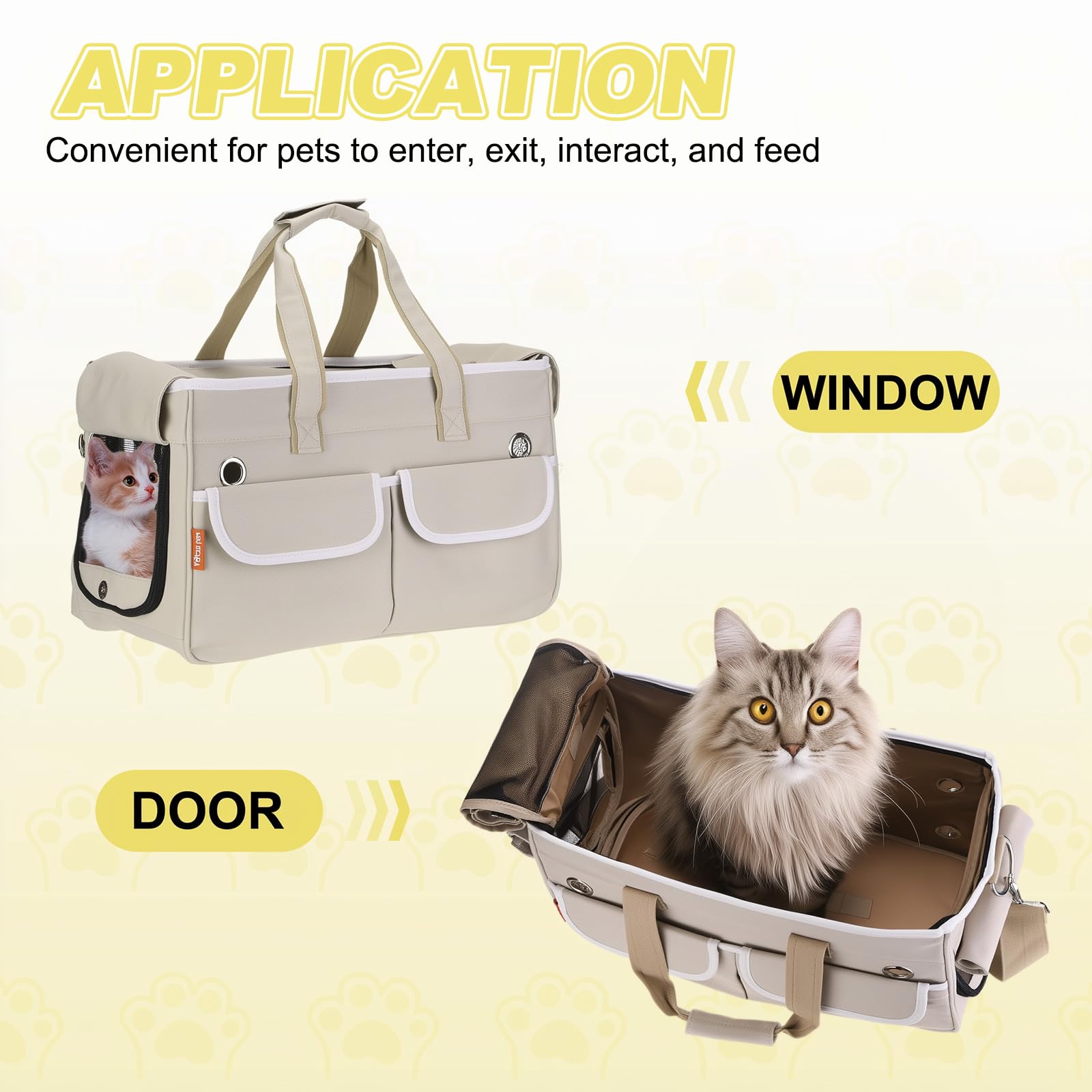 QUARKZMAN Transportador para Gatos para Mascotas, Cubierta Enrollable, Transportador para Perros Transpirable Bolsa De Viaje para Mascotas hasta 16.5 Lbs (Caqui),
