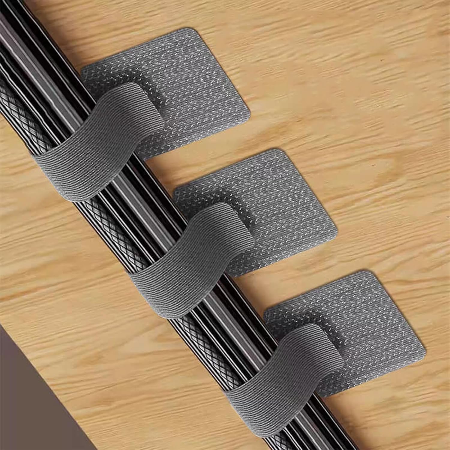 Gray Adhesive Cable Ties – 20PCS Hook and Loop Sticky Back Straps, Cord Organizer Ties for Wire Management