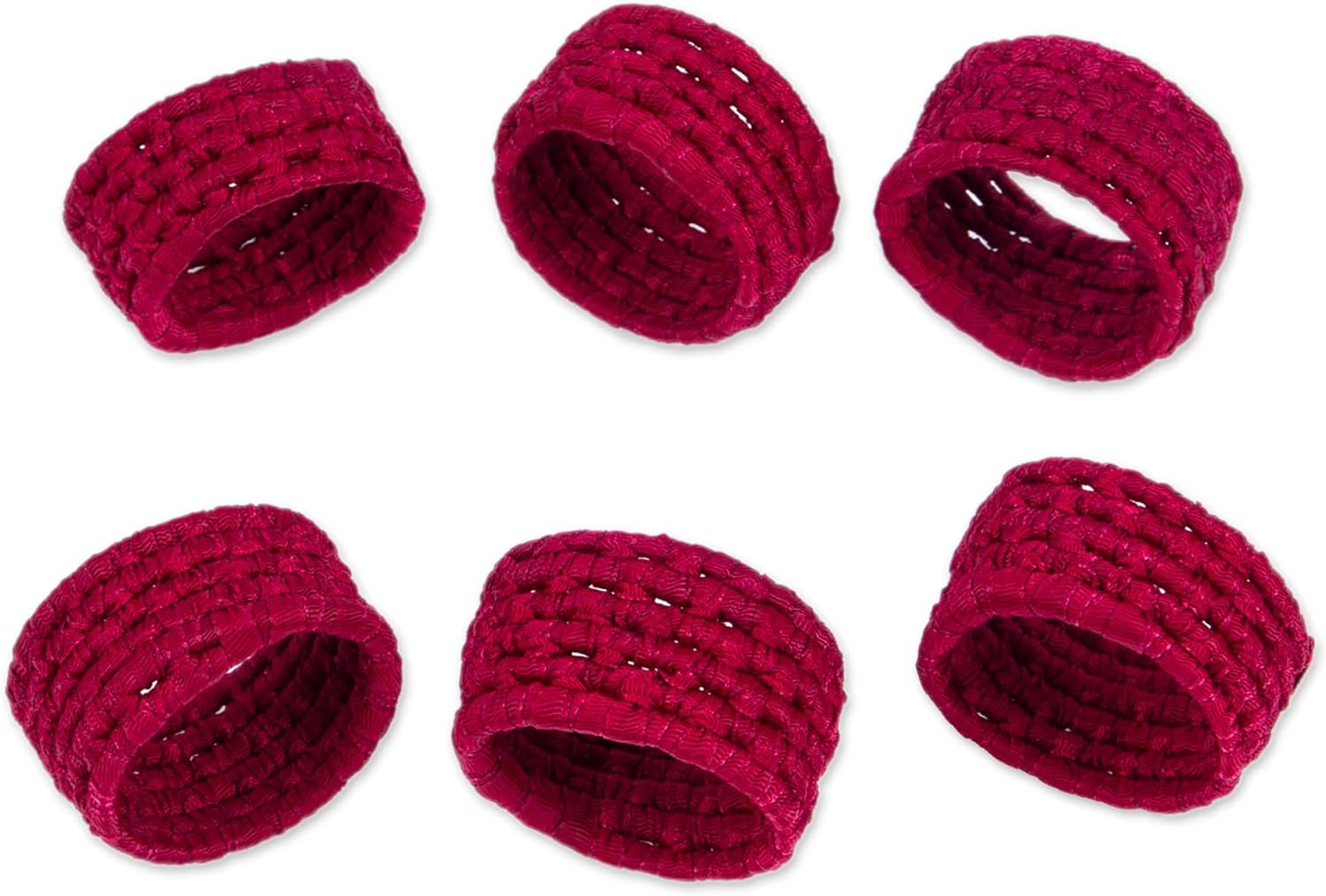 NOVICA Artisan Handcrafted Natural Fiber Napkin Rings 6 Burgundy Ribbon Palm Polyester Mexico Tableware Linens Napkins Solid [ 1.3in H x 2.4in Diam.] ' Party Maroon' Set of 6