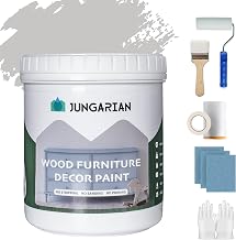 Jungarian Furniture Paint Kit 16oz with Tools - Water-based & Low Odor All-in-One No Sanding - Matte Finish Indoor Outdoor Wood Paint for Cabinets, Doors, Tables and Dressers - Light Grey