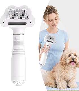 Dog Hair Dryer, 3-in-1 Cat Blow Dryer with Slicker Brush, 600W Pet Hair Dryer for Small and Medium-Sized Dogs and Cats, Dog Grooming Dryer Portable & Adjustable Temperature,