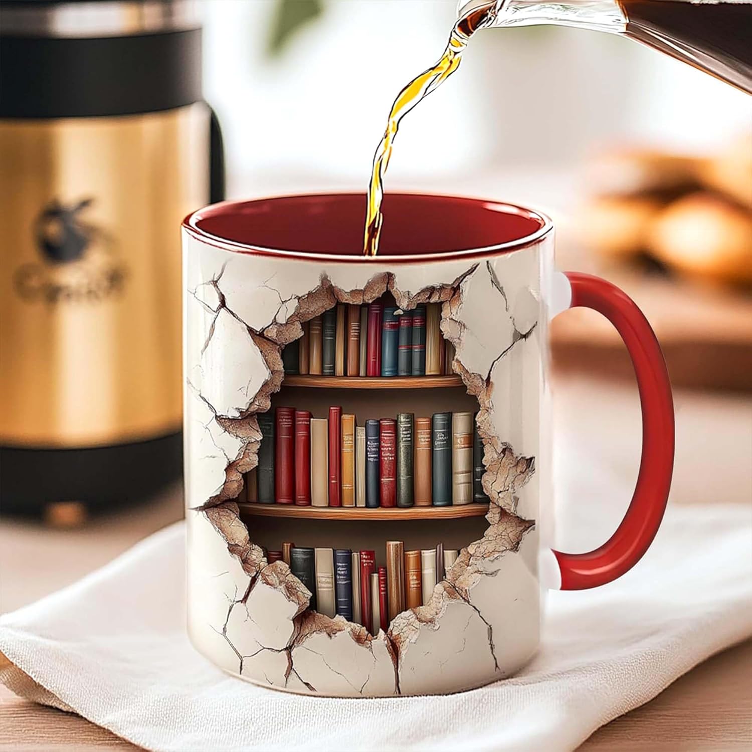 Bookshelf Mug - Gift For Book Lovers - Gift For Librarians - 3D Library Bookshelf Cup - Library Mug - Bookish Coffee Cup - Book Reader Gifts - Birthday Gifts For Writer, BookClub - Image 2