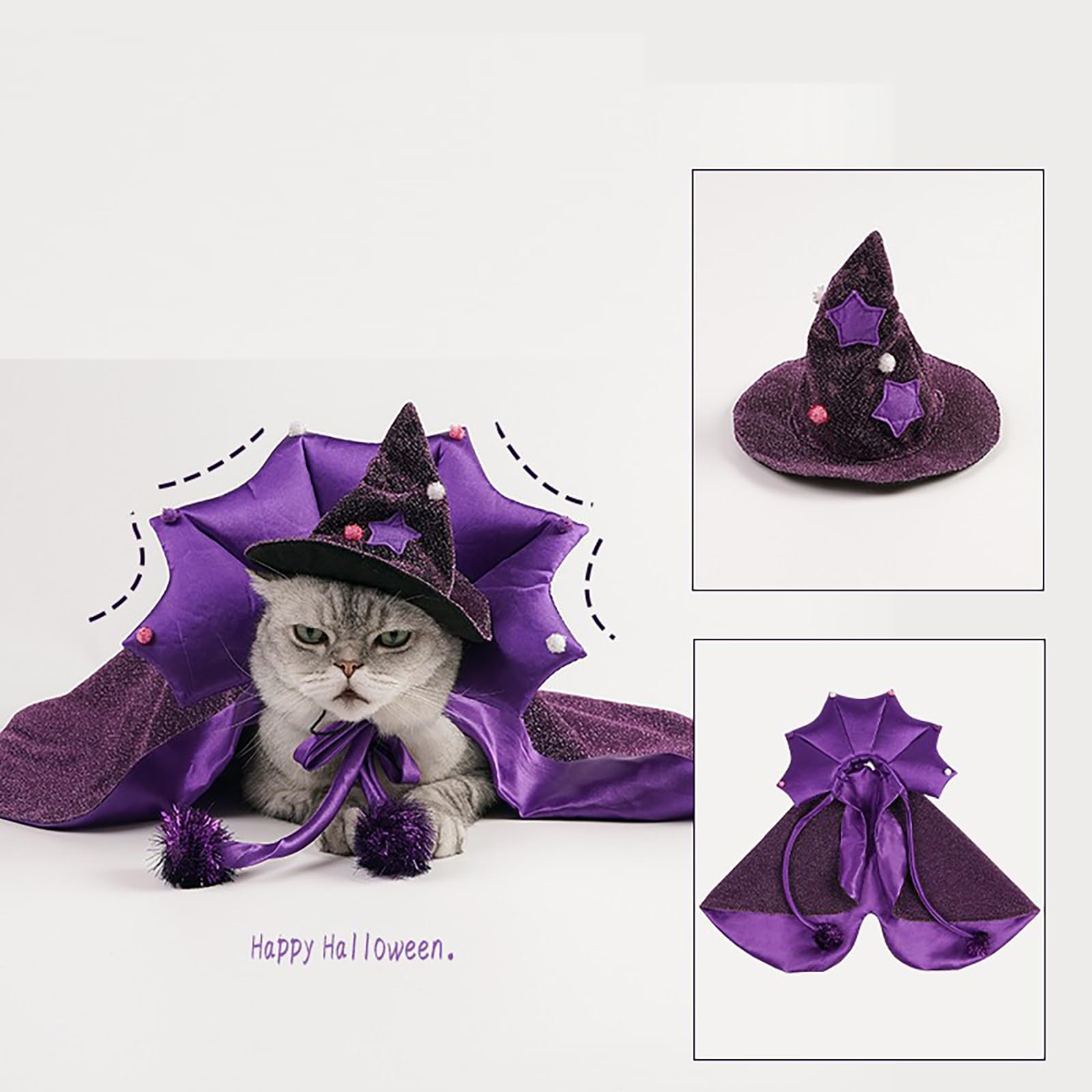 BT Bear Dog Halloween Costume,Dog Cosplay Wizard Cloak Cats Witch Cloak Cape Pet Halloween Wizard Hat Cloak for Cats Puppy Small Dogs Medium Dogs - Image 4