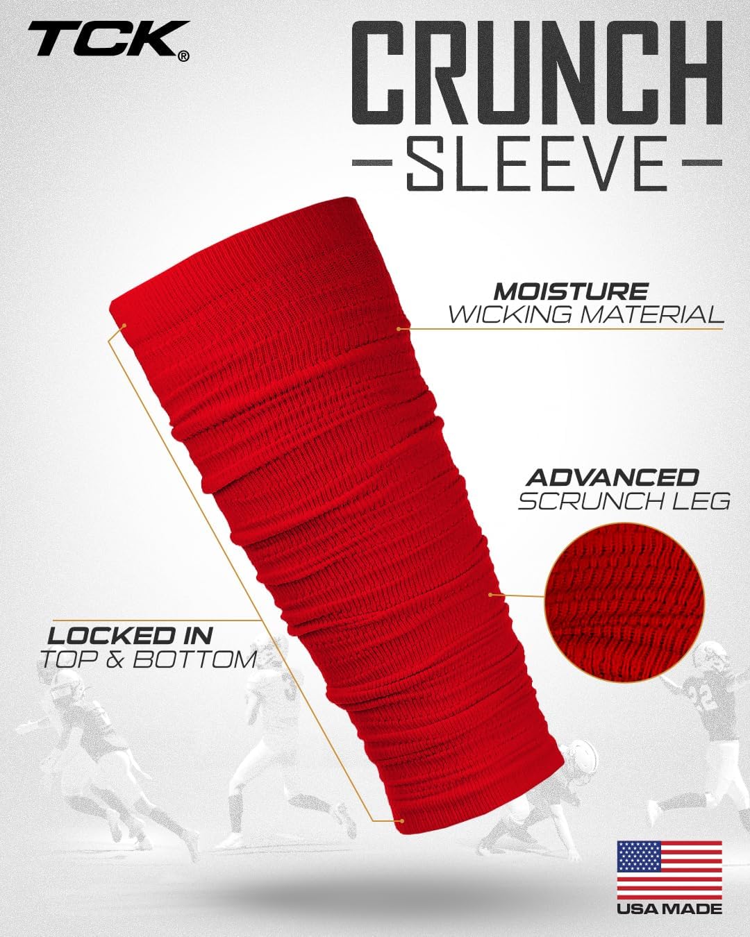 TCK Football Leg Sleeves, Pre-Scrunched Football Leg Sleeves for Youth Kids, Boys, Men, Moisture Wicking | Made in USA